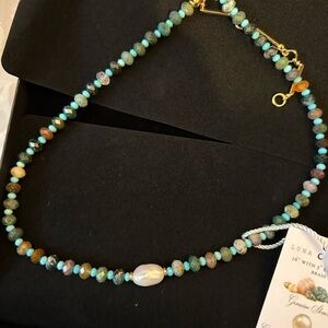Blue and Gold Beaded Necklace